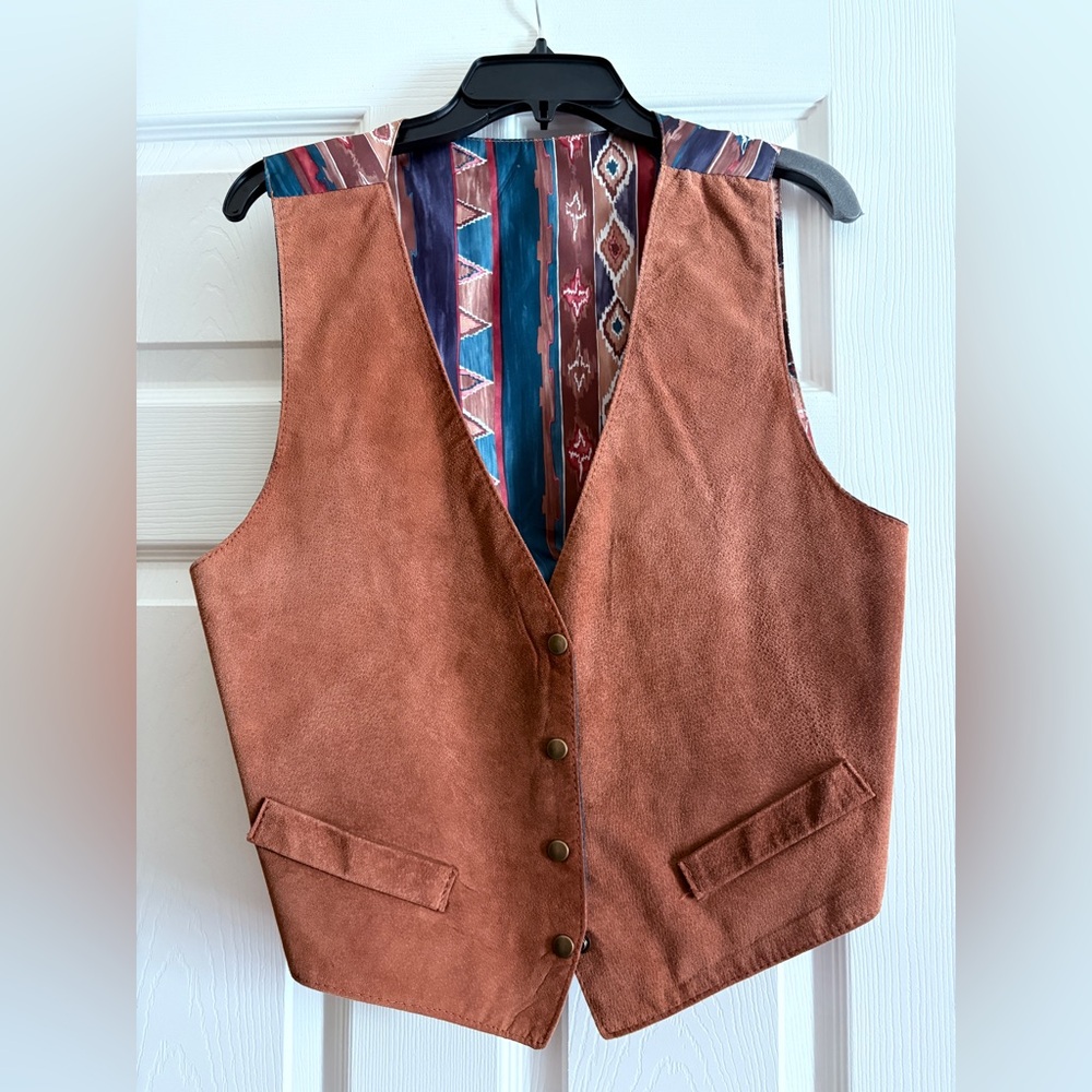 Brown Suede Vest with Patterned Lining